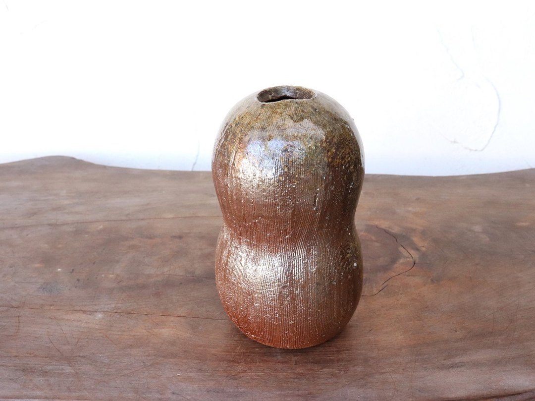 Bizen ware flower case h2-090 - 花瓶/陶器 - 陶 咖啡色