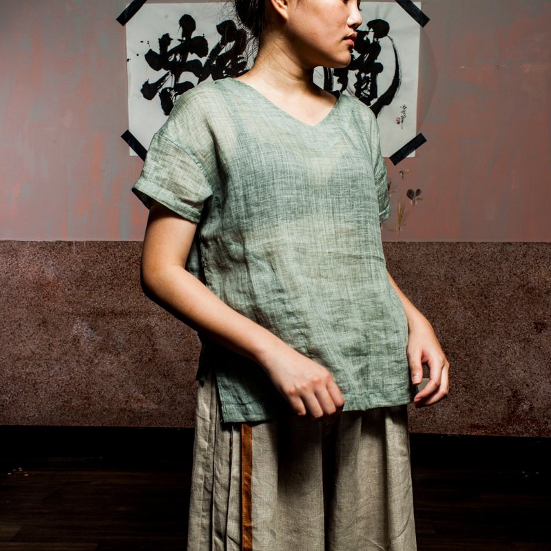 纯麻100%NATURAL FIBRE正反两穿短袖上衣 TOP _CT011 - 女装上衣 - 棉．麻 绿色