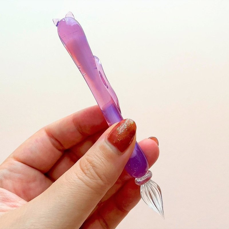 与猫咪相伴玻璃笔 粉红奶油 - 蘸水笔 - 玻璃 粉红色