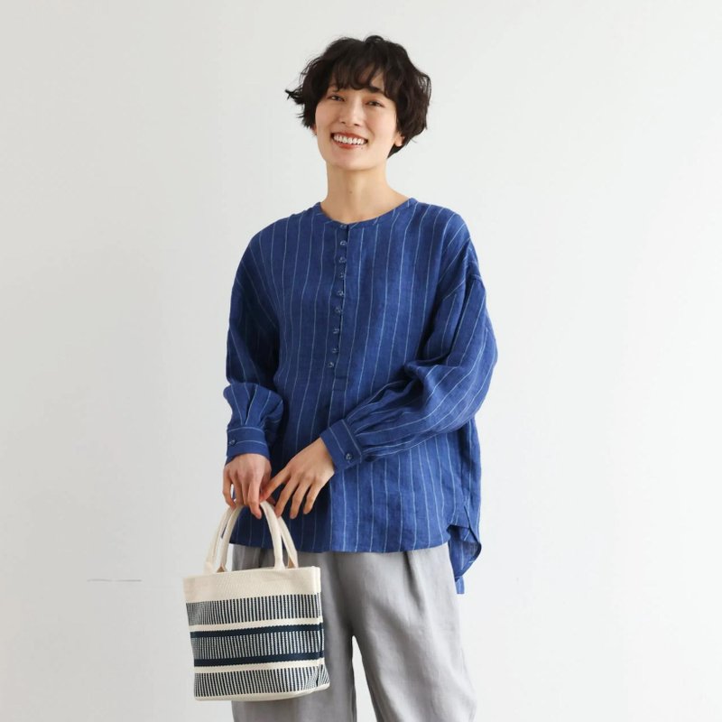 日系亚麻衬衫 宽松慵懒风 气质百搭 透气亲肤青色　250414-3 - 女装衬衫 - 棉 