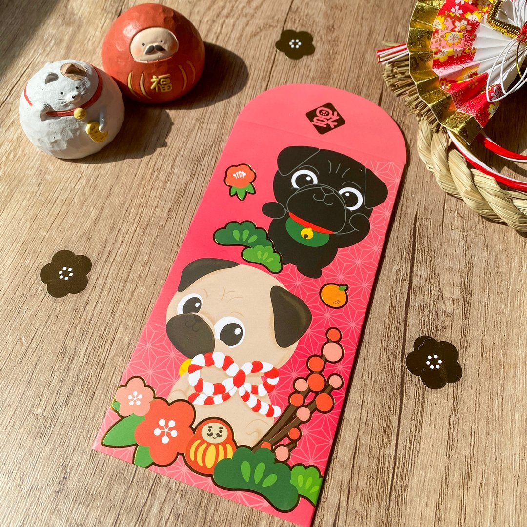 2026 巴哥利是封 Pawsome Island八哥插画烫金彩色红包 - 红包/春联 - 纸 红色