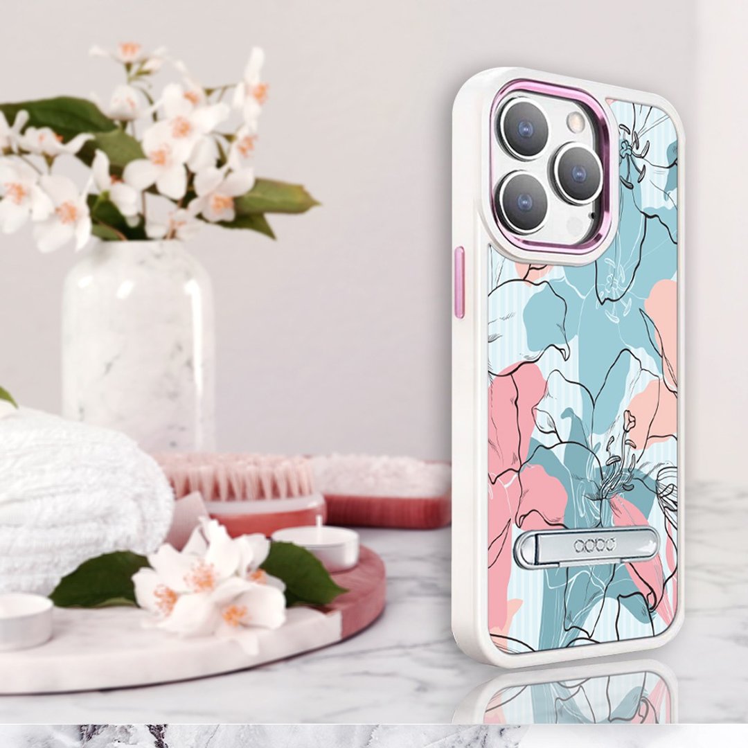iPhone 14全系列军规防摔铝合金镜头框立架手机壳-扶桑花 - 手机壳/手机套 - 其他材质 多色
