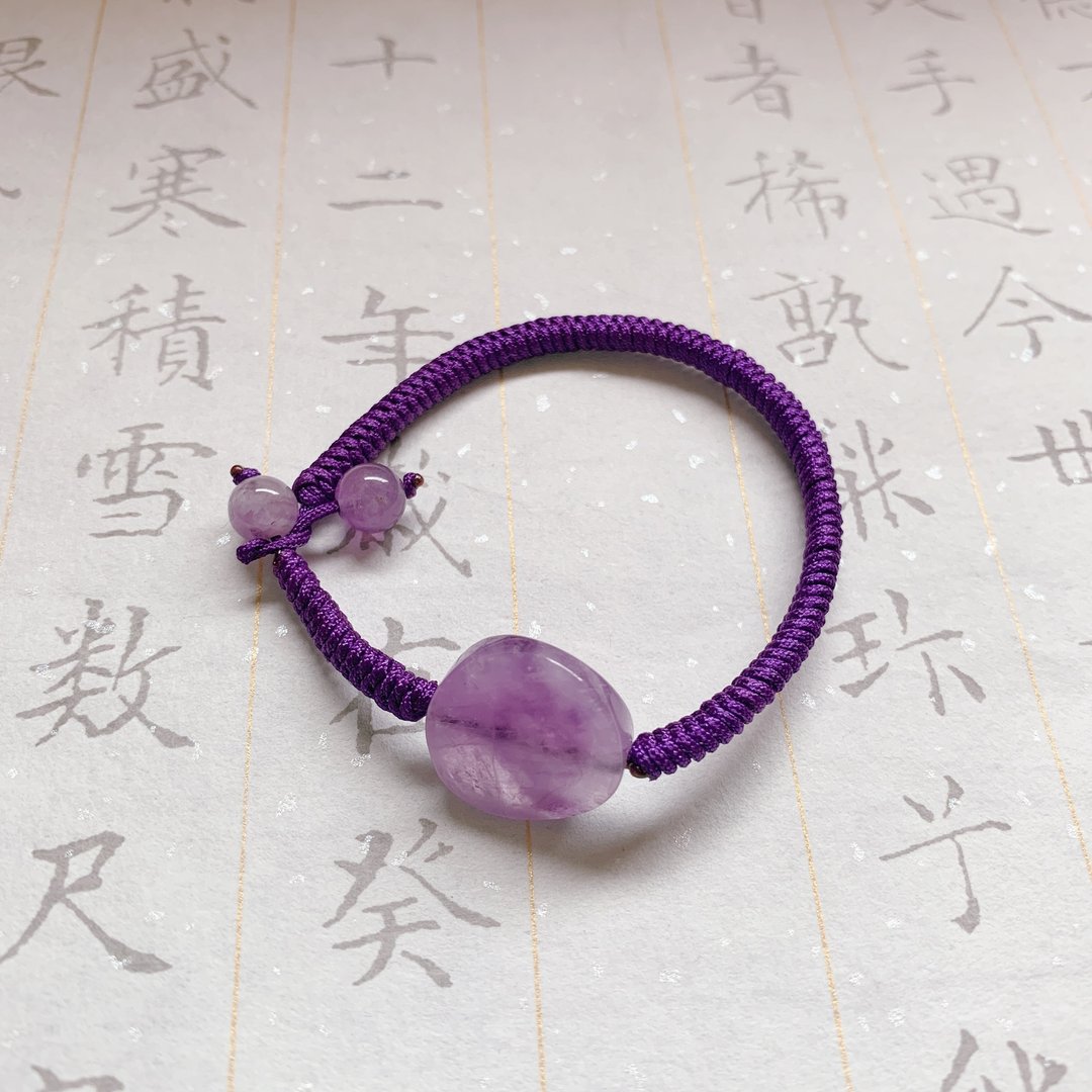 售完供欣赏 葡萄醉了。天然薰衣草紫水晶复古编织手绳 工作手链 - 手链/手环 - 水晶 紫色