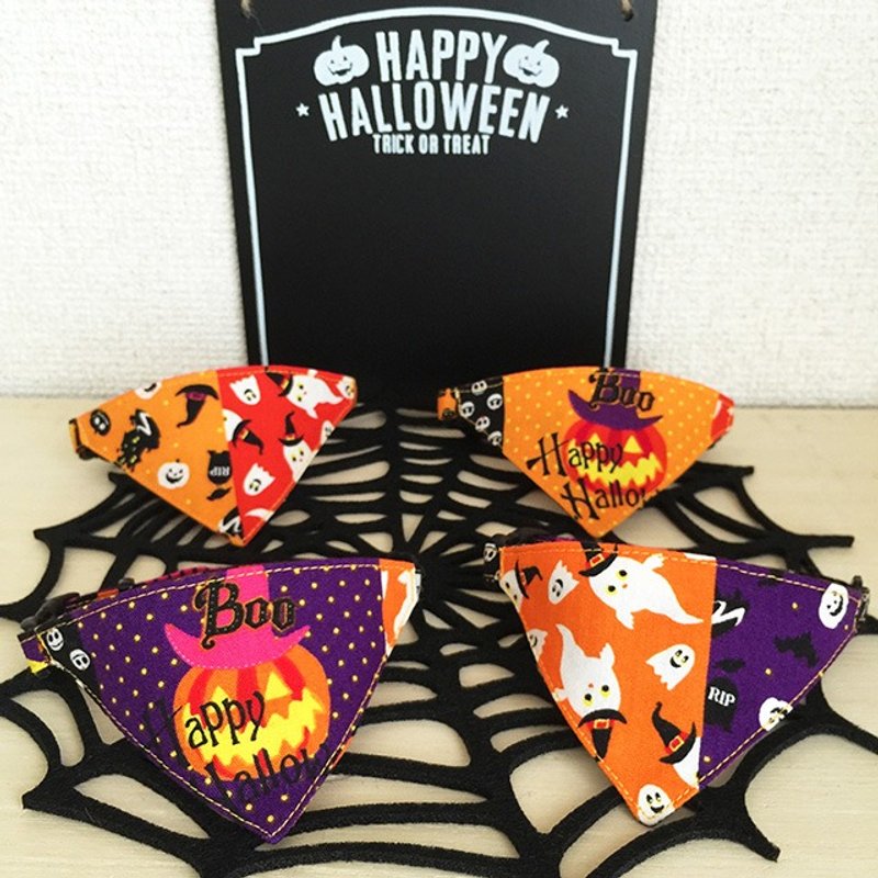Halloween MIX bandana-style cat safety collar - 项圈/牵绳 - 棉．麻 橘色