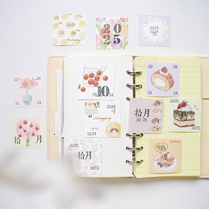 迷你日付便签5cm 花 甜品 水果系列手帐素材 - 纸胶带 - 纸 多色