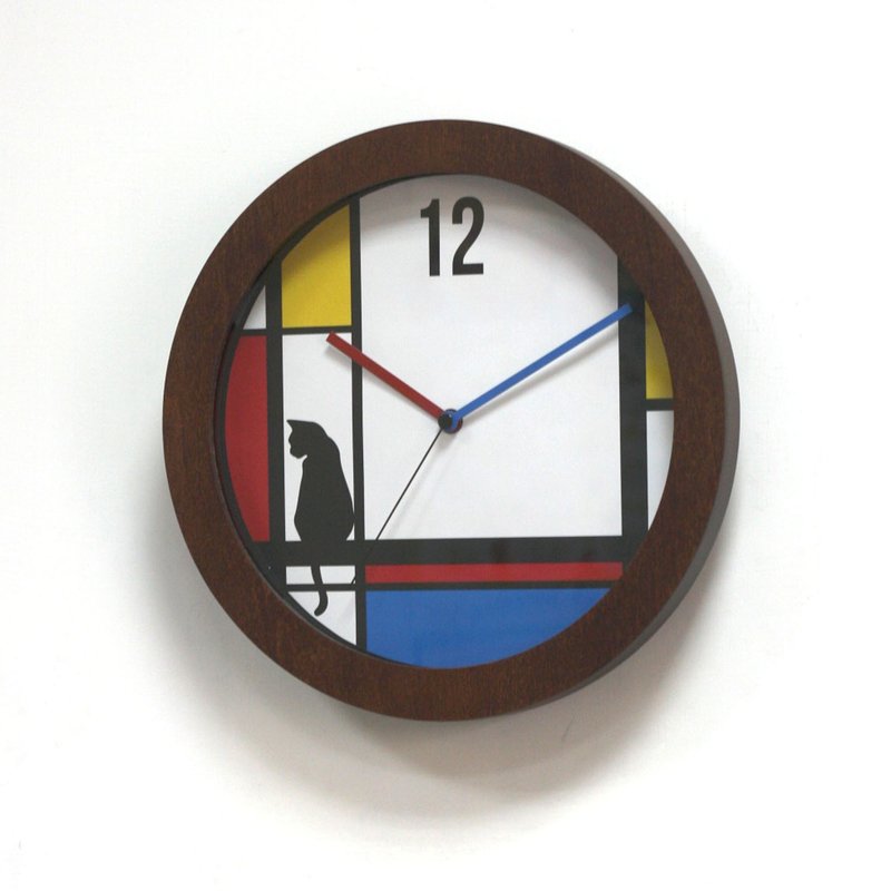 蒙德里安窗边的猫 壁挂时计 - 时钟/闹钟 - 木头 