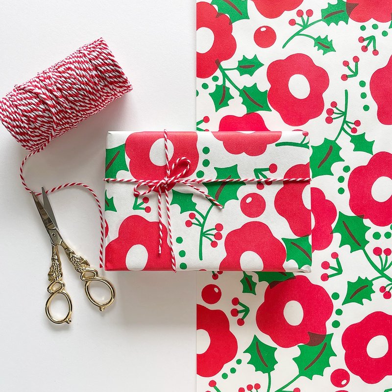 Christmas Wrapping Paper // Flower Illustration Pattern - 包装材料 - 纸 红色