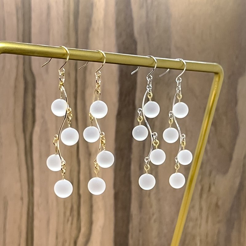 喷枪烧制耳环【圆珠耳环】雪珠 - 耳环/耳夹 - 玻璃 白色