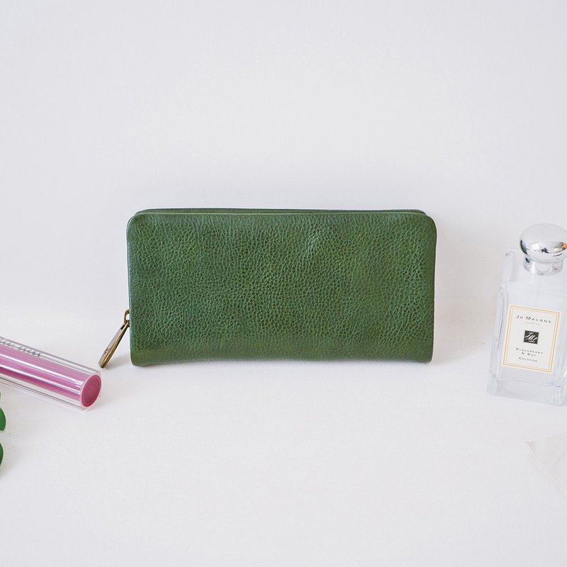 【礼盒】魅力真皮拉链长夹 X8122 绿V - 皮夹/钱包 - 真皮 绿色