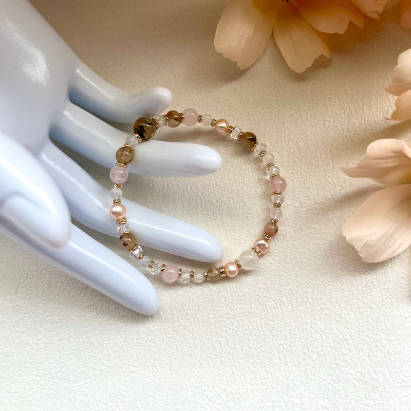 晨映琉光晶矿手链 月光石×粉晶×粉橘珍珠×黄水晶x白水晶 - 手链/手环 - 半宝石 
