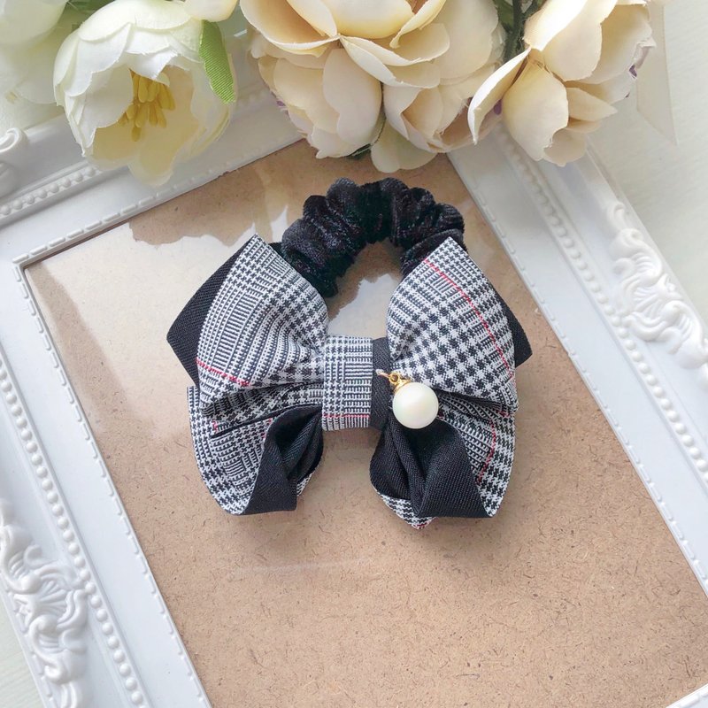 大人可爱拼色学院蝴蝶结发圈大肠圈-黑白色 - 发饰 - 其他材质 黑色