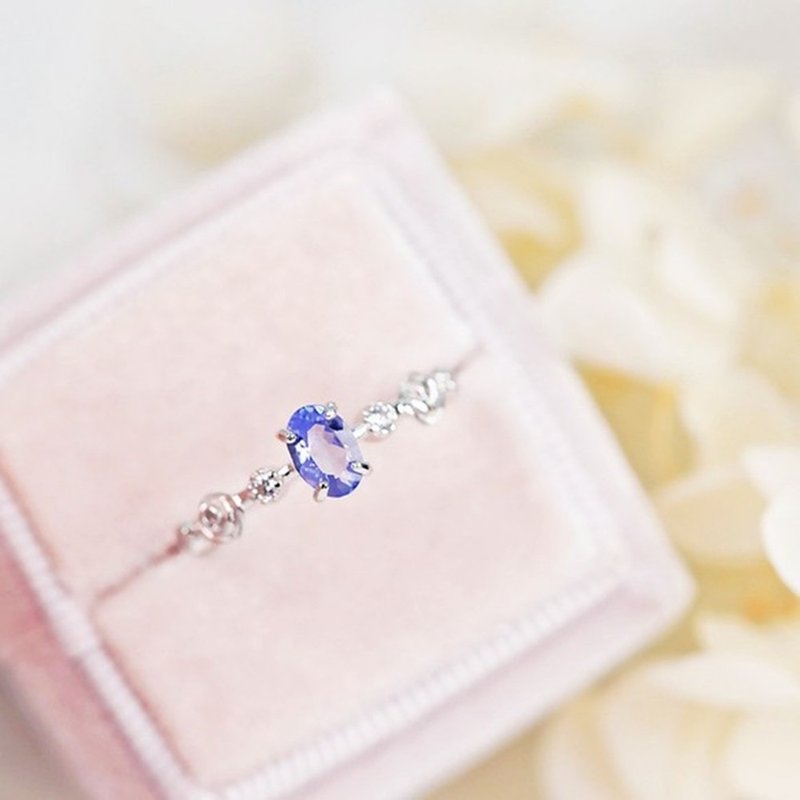 顶级坦桑石丹泉石纯银镀白金戒指-FreeSize -12月诞生石-生日礼物 - 戒指 - 半宝石 紫色