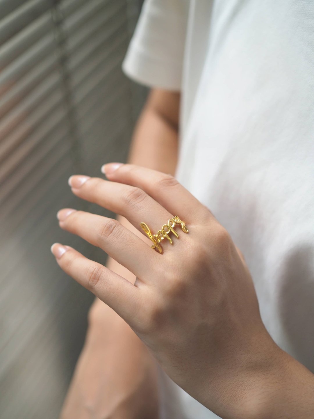 Happy Ring，文字戒指，纯银戒指。 - 戒指 - 纯银 金色