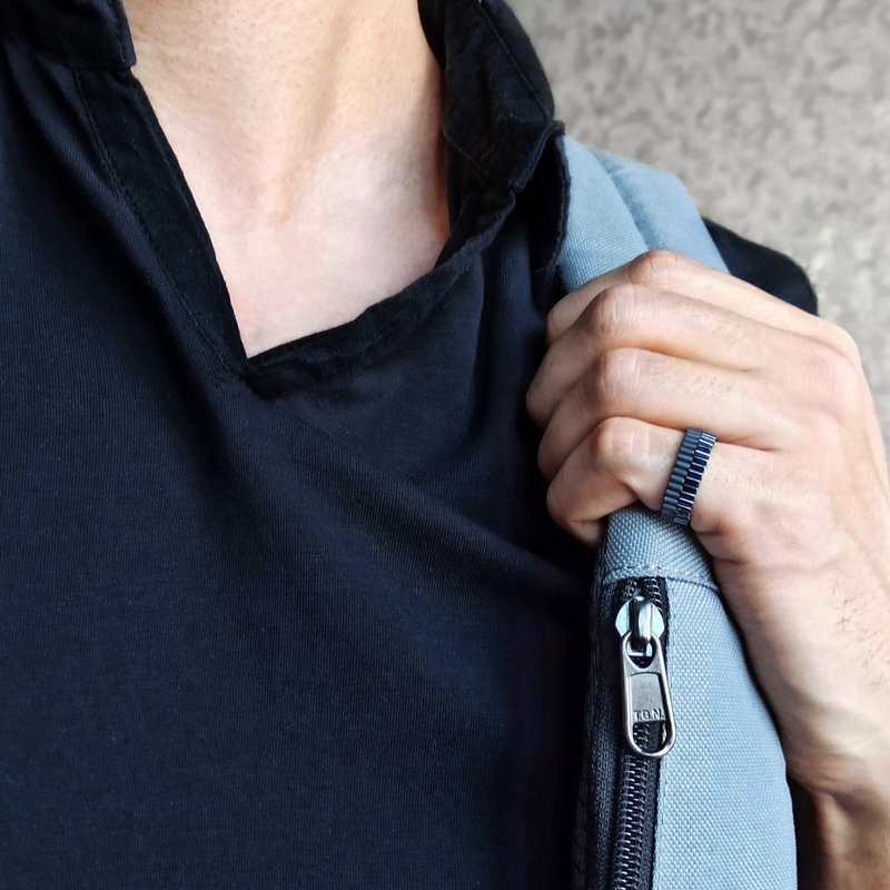 手工珠戒指男用珠宝赤铁矿柔性戒指 - 戒指 - 玻璃 蓝色