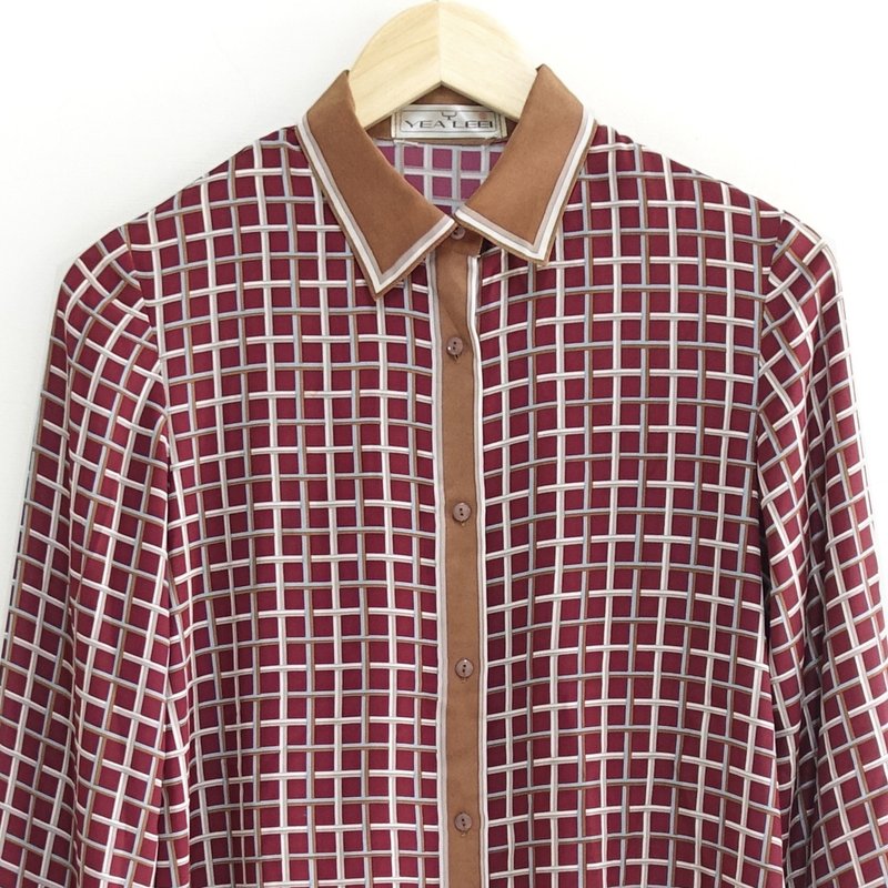 │Slowly│小格纹-古着衬衫│vintage.复古.文艺.日本制 - 女装衬衫 - 聚酯纤维 多色