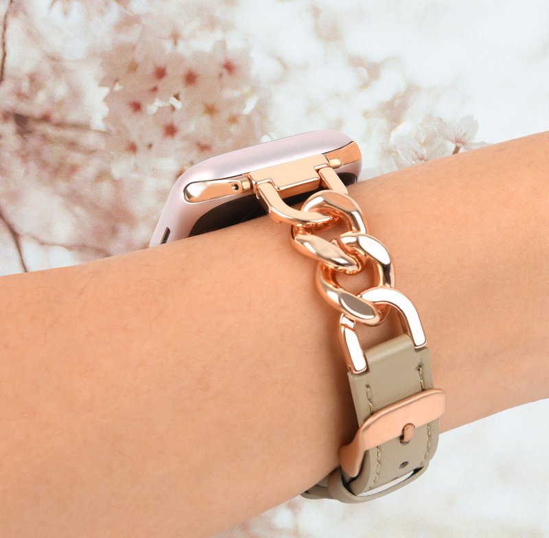 Apple Watch 44/45/46/49mm 仕女金属链皮革表带 - 表带 - 真皮 多色