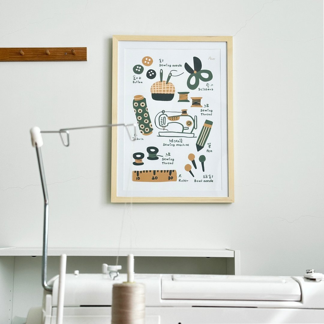 【River】手绘插画海报/缝纫工具 - 海报/装饰画/版画 - 纸 多色
