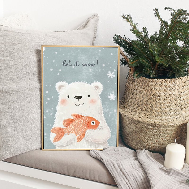 冬日小白熊的美味惊喜-圣诞插画/圣诞树装饰挂画/圣诞小物/交换礼 - 海报/装饰画/版画 - 棉．麻 卡其色