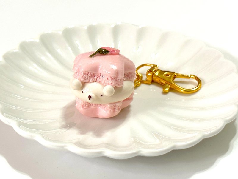 Healing Kuma Collection 小熊樱花马卡龙挂饰 | 仿真食物饰物 - 钥匙链/钥匙包 - 粘土 粉红色