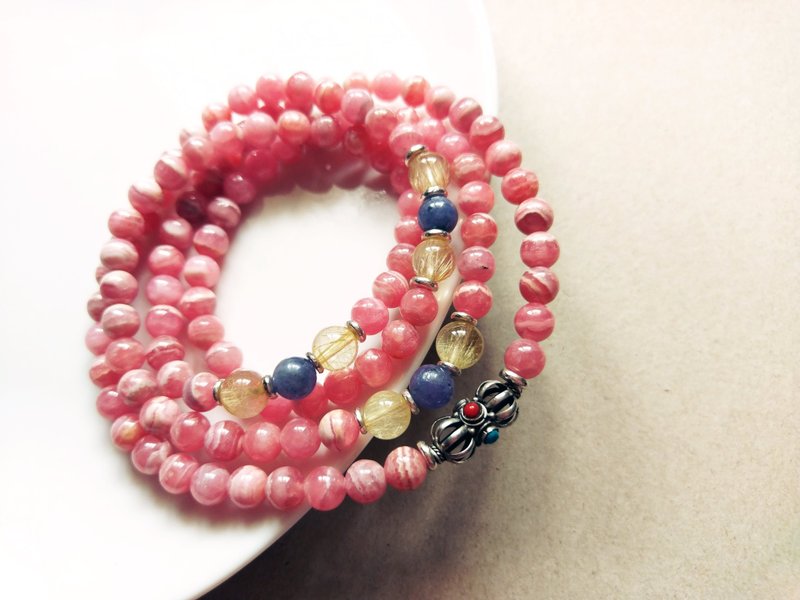 ORLI Jewelry 天然菱锰矿 红纹石108颗念珠 纯银金刚杵 天然石 - 手链/手环 - 水晶 粉红色