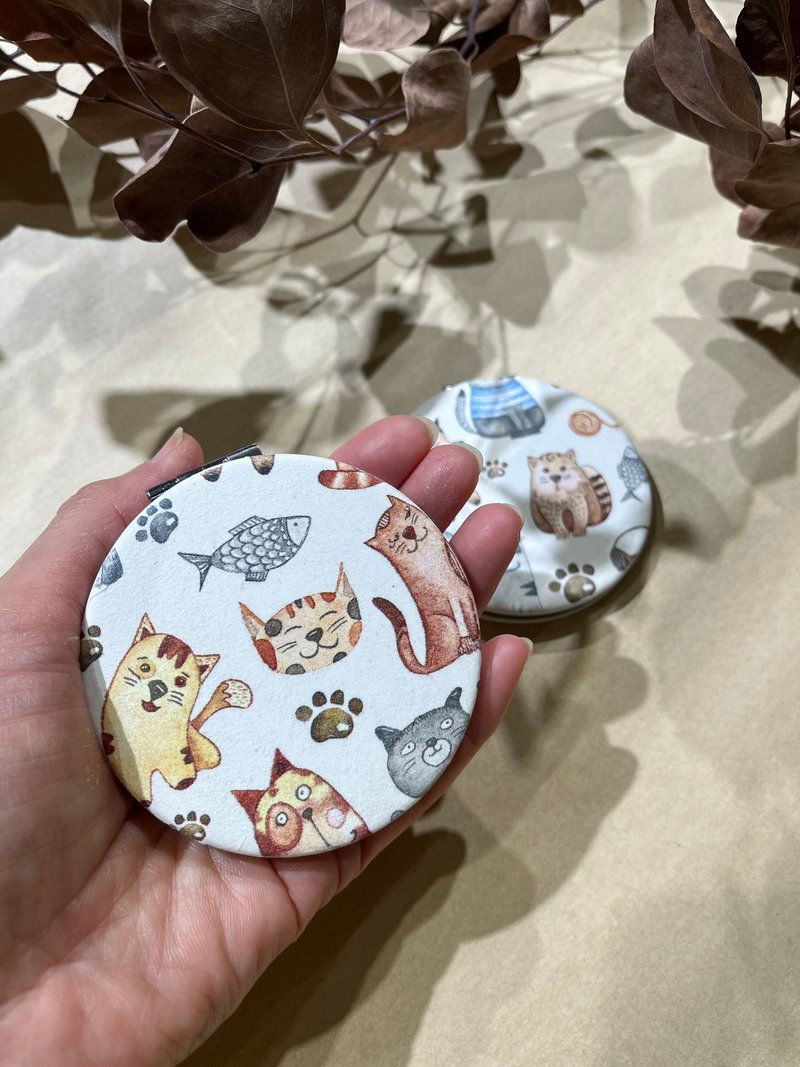 双面镜 化妆镜 随身 猫狗 蝶古巴特 纸艺拼贴 婚礼小物 客制 - 彩妆刷具/镜子/梳子 - 人造皮革 白色