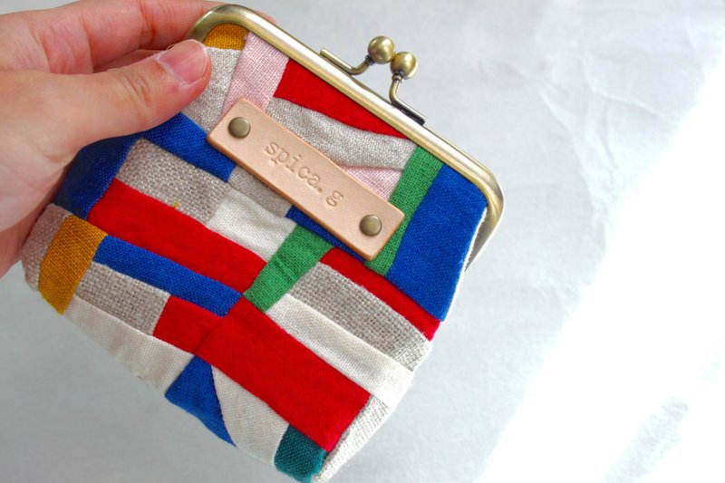 linen patchwork/coincase - 零钱包 - 棉．麻 红色