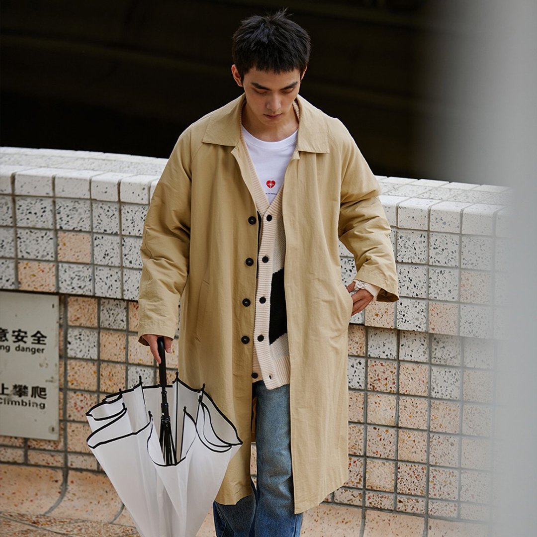 BalmacaanCoat日系巴尔马肯风衣cityboy宽松长款外套男女 - 男装外套 - 棉 卡其色