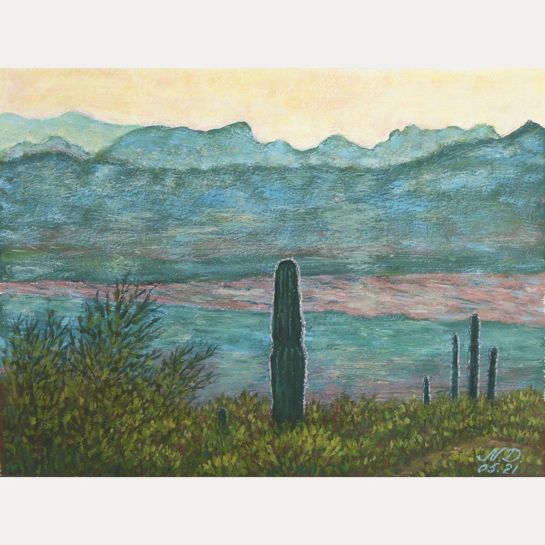 大雾山绘画原始艺术仙人掌艺术品亚利桑那国家公园 - 海报/装饰画/版画 - 纸 多色