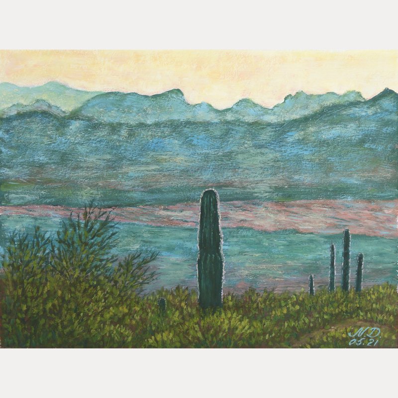 大雾山绘画原始艺术仙人掌艺术品亚利桑那国家公园 - 海报/装饰画/版画 - 纸 多色