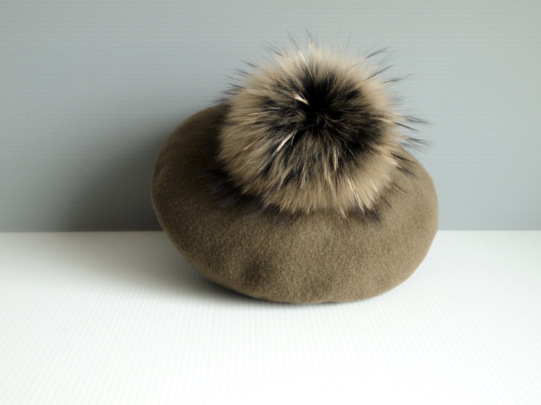 Beret Pompon Set Knit Hat Casual Big Beret Large Unisex Women's Men's - 帽子 - 羊毛 多色