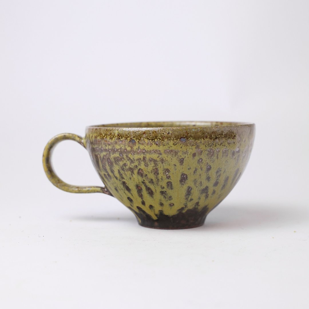 明芽窑 | 柴烧茶茉绿铁斑咖啡杯 把杯 陶杯 杯子 马克杯 搜藏品 H8 - 咖啡杯/马克杯 - 陶 