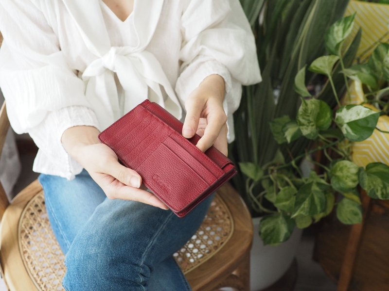 Sundae (Burgundy) : SLIM Long wallet, Leather, Orange-brown wallet, leather - 皮夹/钱包 - 真皮 红色
