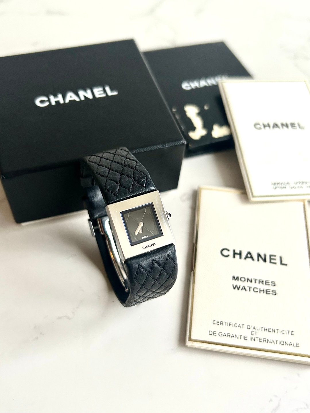 大全套 稀有中古表 Chanel Metalaase 黑银色古董表 女装皮革手表 - 女表 - 其他金属 黑色