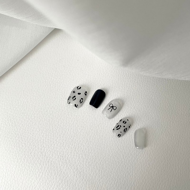 Hana手作-纯手工穿戴甲/豹纹猫眼/黑白色系/可定制化 - 指甲油/指甲贴 - 其他材质 黑色