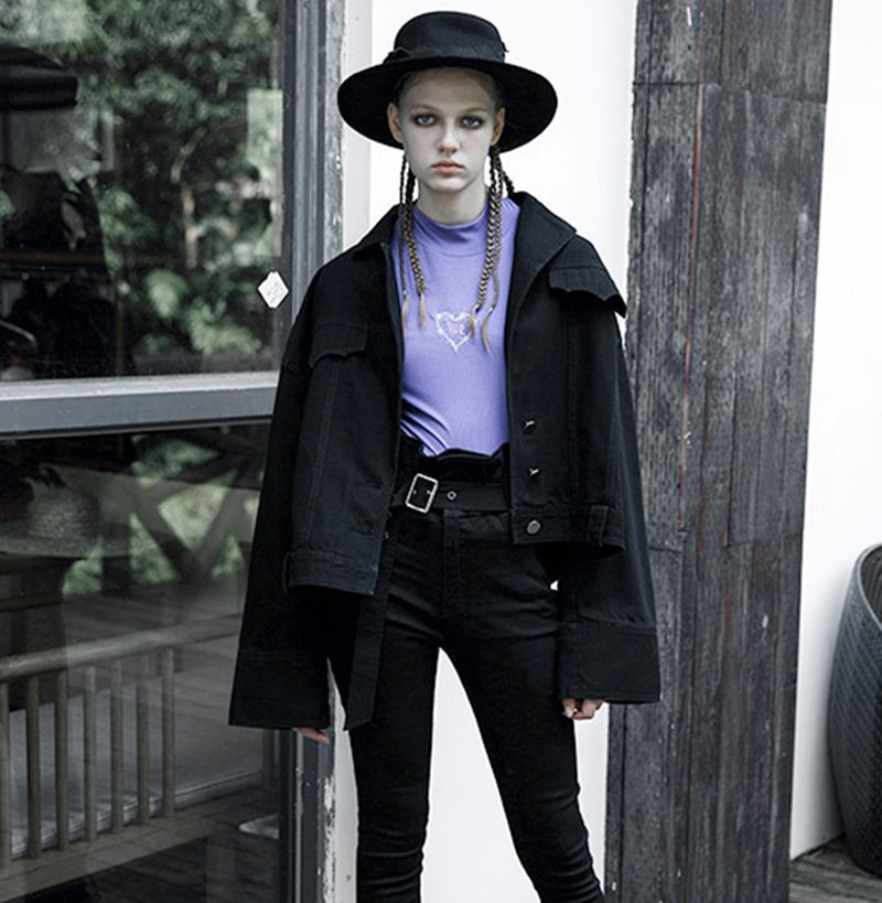 庞克蝙蝠之翼丹宁外套 - 女装休闲/机能外套 - 其他材质 黑色