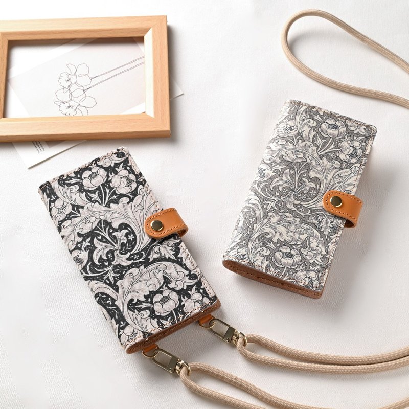 威廉莫里斯真皮翻盖手机壳 矢车菊 附背带 全型号 A302I - 手机壳/手机套 - 真皮 黑色