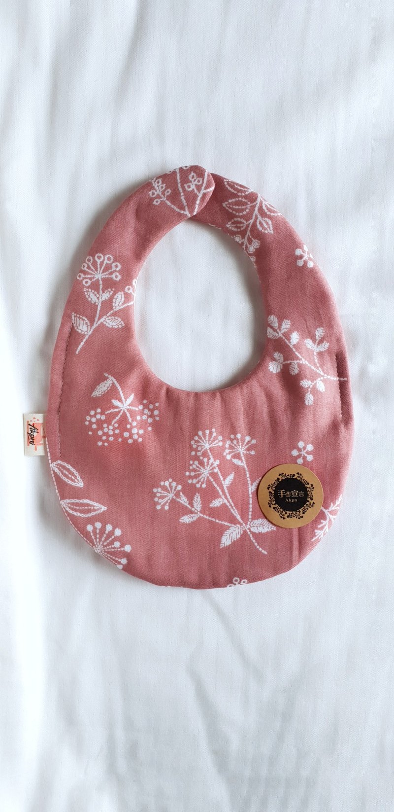 草语花卉-粉-八层纱100%cotton蛋型围兜.口水巾 - 围嘴/口水巾 - 棉．麻 粉红色