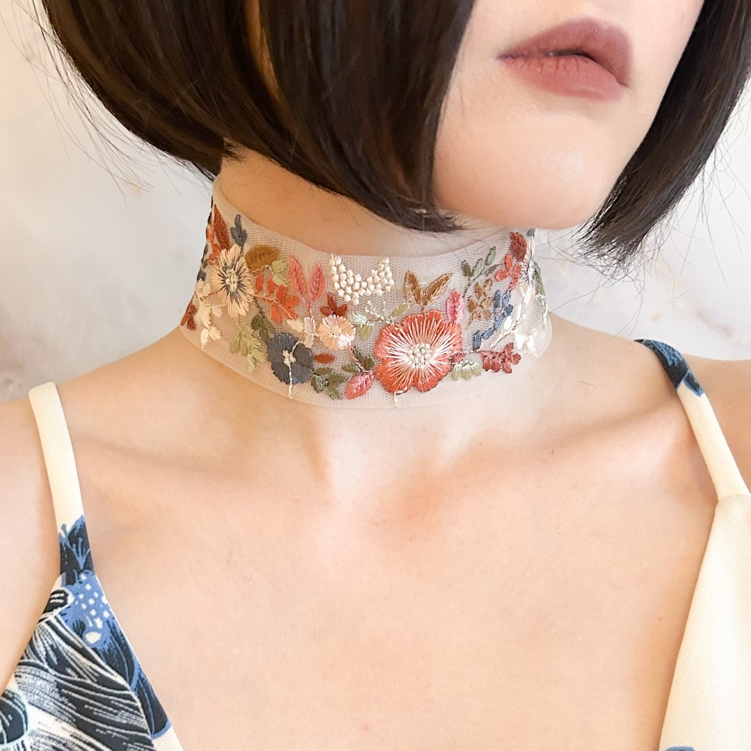 祝福/花纹印度刺绣丝带颈饰 SV611 - 颈链 - 其他人造纤维 多色