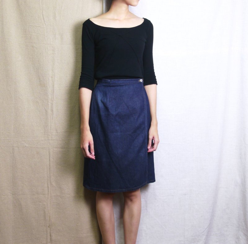 FOAK古着 Cecilia深蓝一片裙式牛仔裙 - 裙子 - 棉．麻 