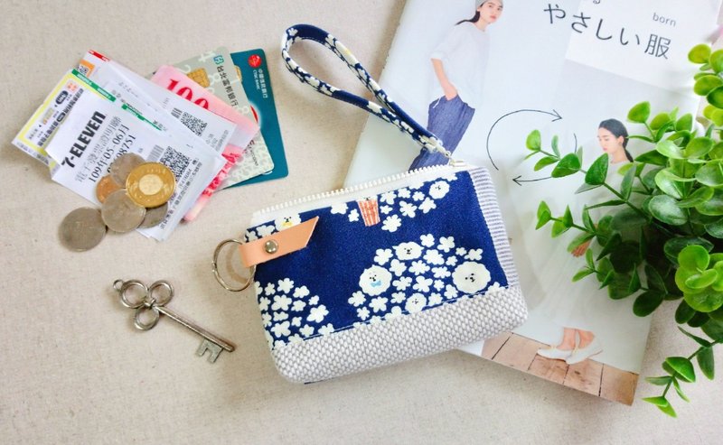 【FWL/ 小七零钱包】比熊犬.蓝 - 手拿包 - 棉．麻 蓝色