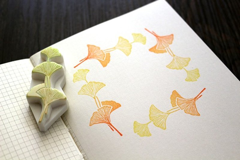 Apu手工章 优雅银杏叶花边 边框印章 手帐印章 - 印章/印台 - 橡胶 