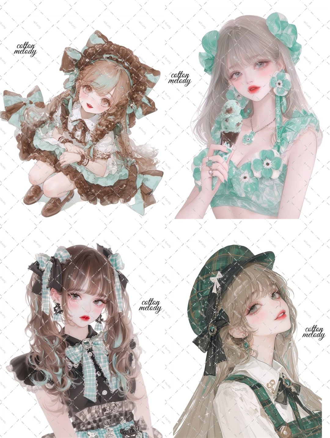 【期间限定】 巧克力薄荷嘉年华套组A / 20种各3张 / 赠品2种 / cotton melody / 人物贴纸 - 贴纸 - 纸 