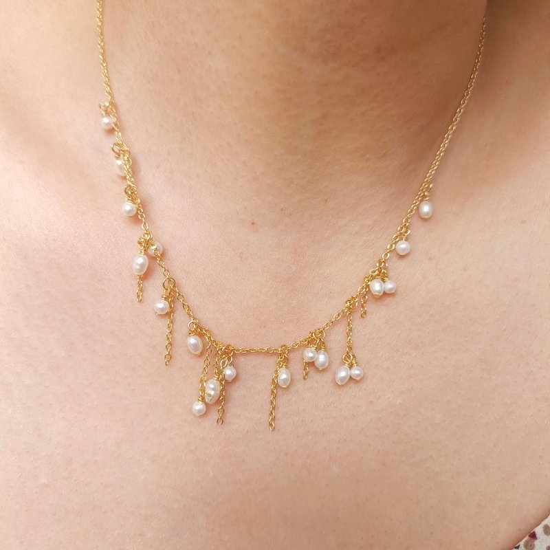 迷你淡水珍珠浪漫项链 优雅珍珠流苏颈链 首饰礼物给女友 - 项链 - 珍珠 白色