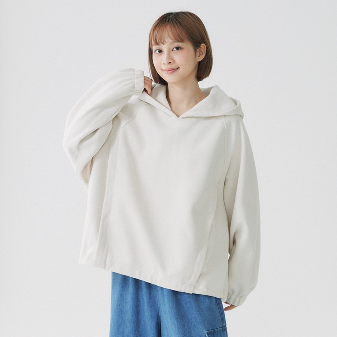 【Simply Yours】下摆抽绳斜肩帽T 白F - 女装上衣 - 棉．麻 白色