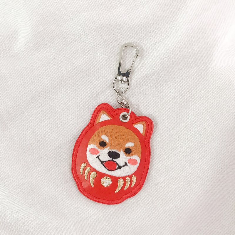 不倒翁柯基犬 Corgi  刺绣 钥匙圈 - 钥匙链/钥匙包 - 棉．麻 红色