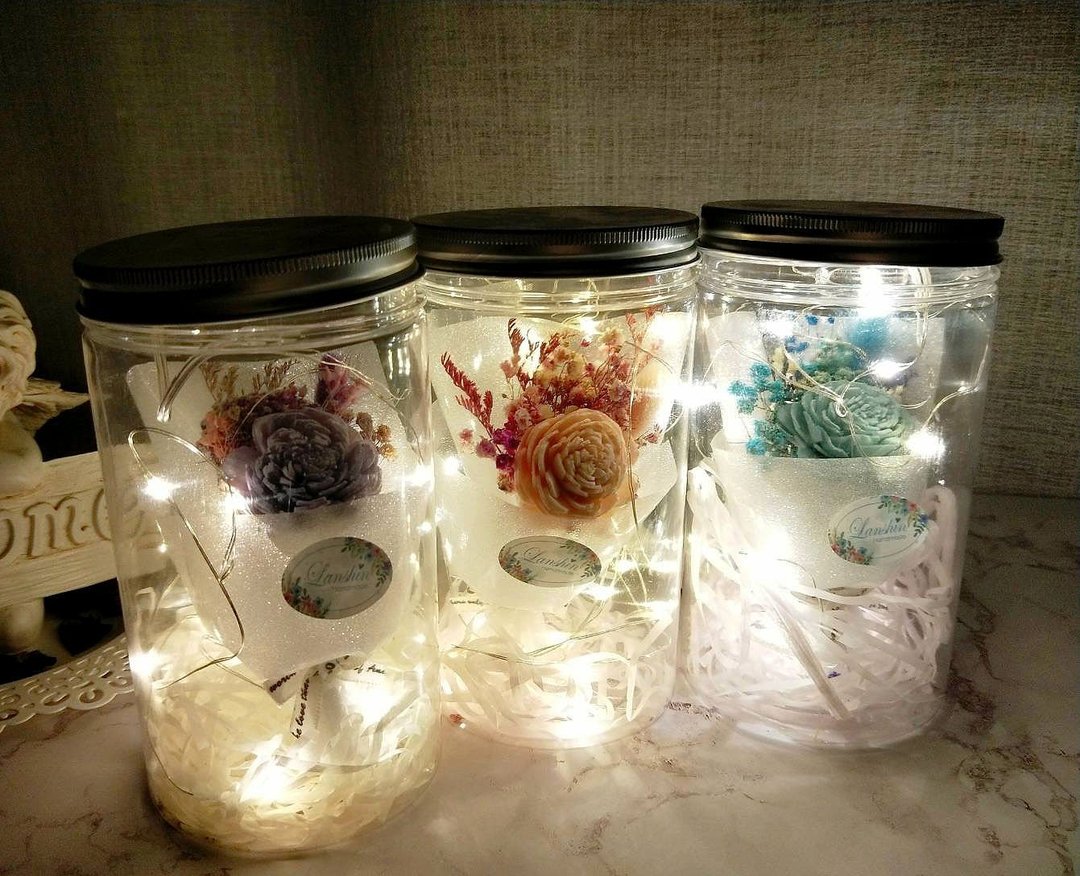 【蓝芯手作】星光花束罐・干燥花束・毕业花束・生日礼物・开幕礼 - 干燥花/捧花 - 植物．花 粉红色