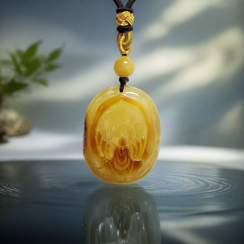 天然沁色蜜蜡悟道吊坠 附保卡 精品级 俏色巧雕 避邪守护 - 项链 - 半宝石 黄色