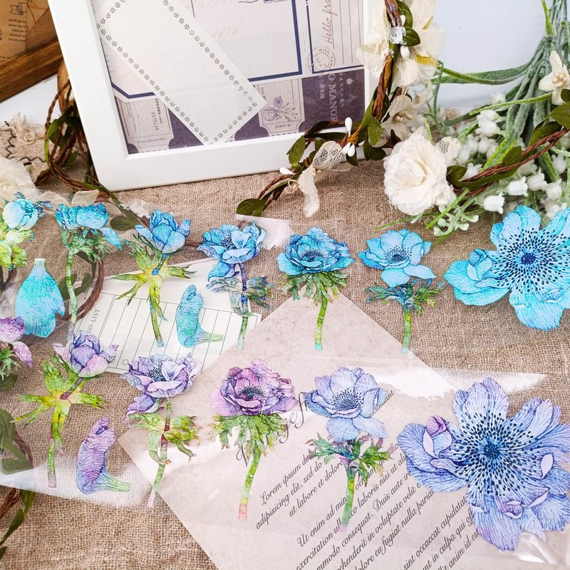 WF772_水藍藍花語 / 裝飾膠帶 - 纸胶带 - 塑料 多色