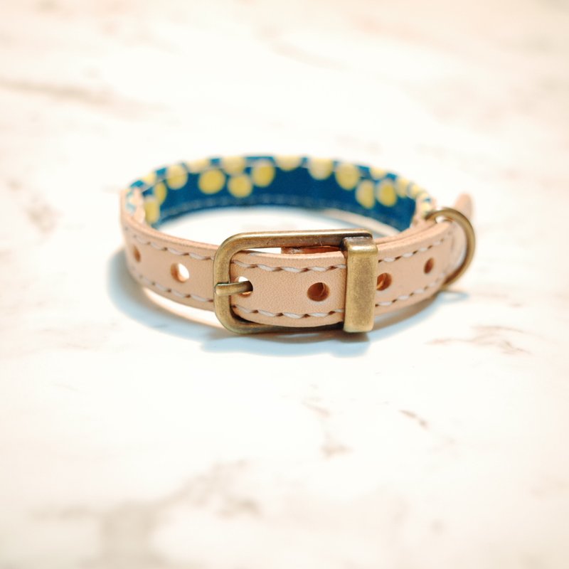 狗 大猫 S号 项圈 蓝绿 点点 水玉 黄色 可上牵绳 可加购吊牌 - 项圈/牵绳 - 棉．麻 