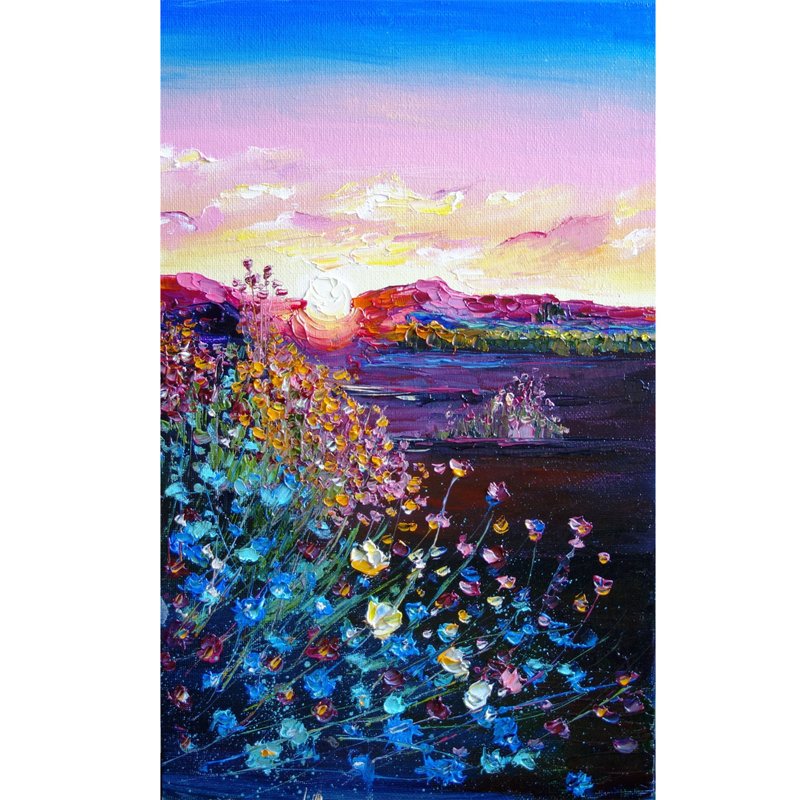 Meadow Painting Oil Wildflower Original Art 油畫原作 Landscape Artwork - 海报/装饰画/版画 - 其他材质 多色